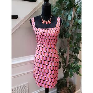 Diane Von Furstenberg Knee Length Dress Women's XL Pink Sleeveless Square Neck